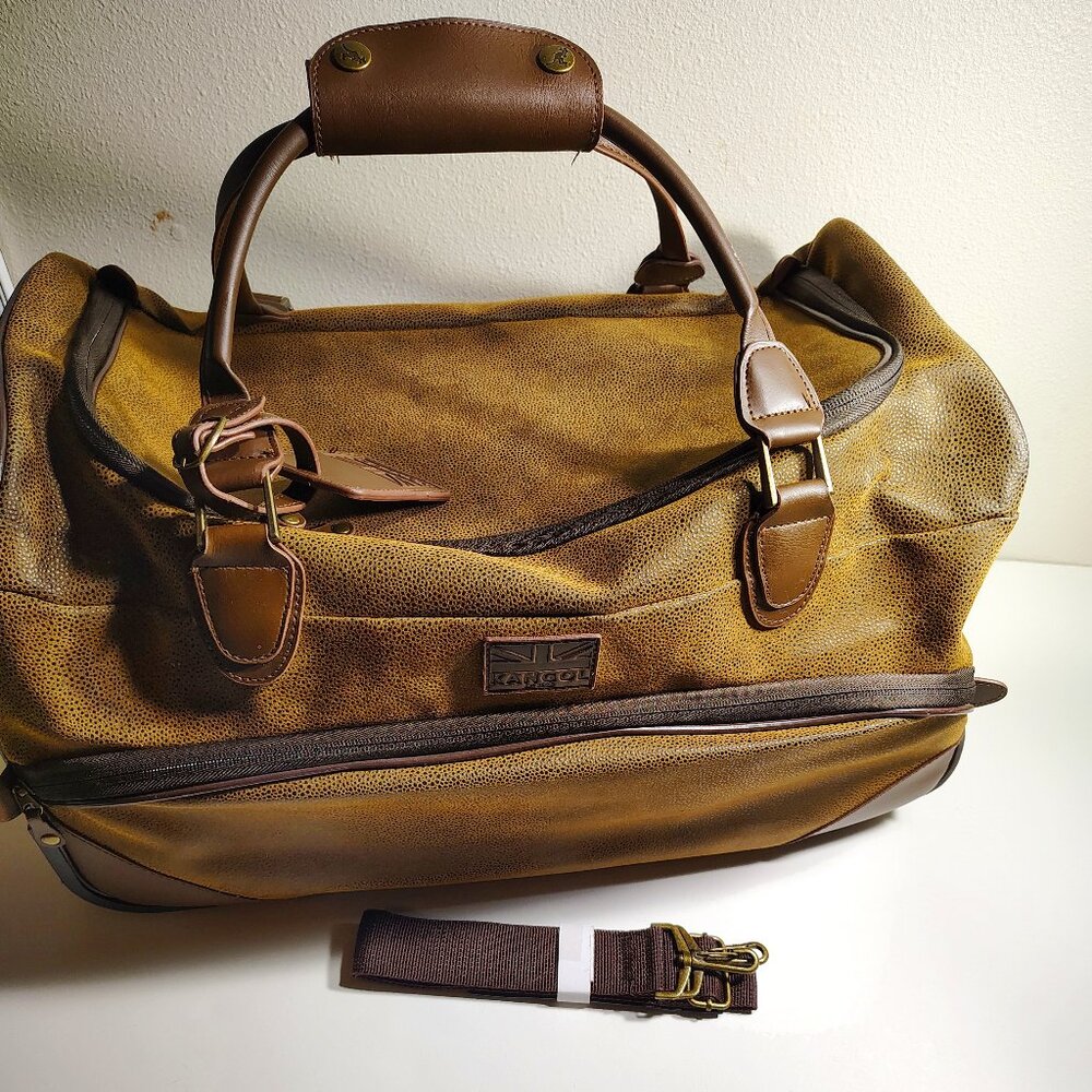 VTG Kangol Luggage Duffel Roller Bag Suitcase Faux Suede Medium to Large Brown